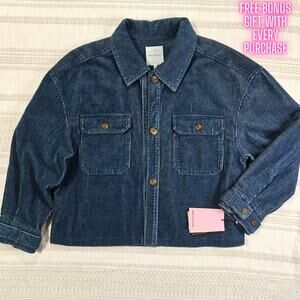 Avec Les Filles Blue Corduroy Button Front Jacket Size XL NWT Modern Style